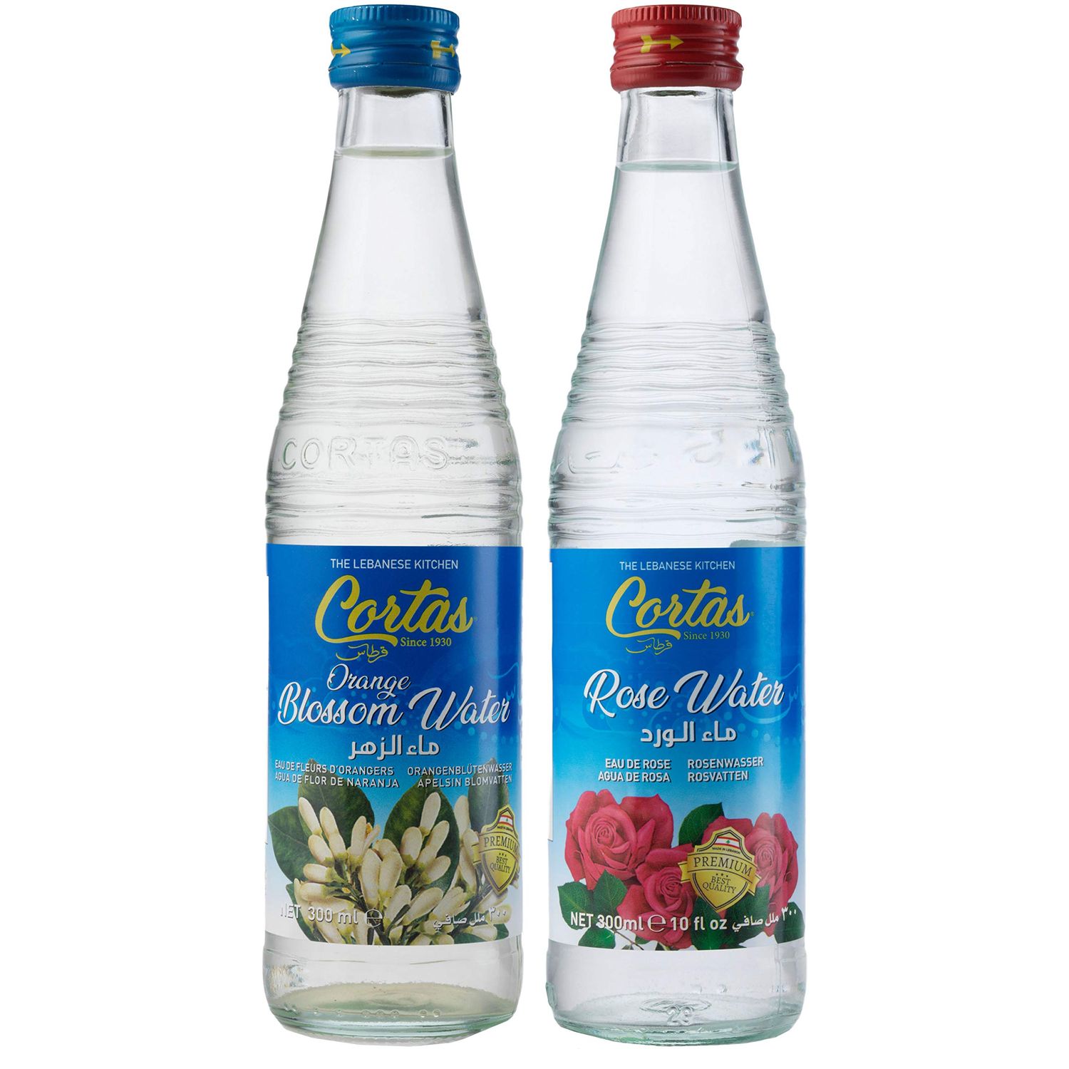 Cortas Combo Pack - 1) Cortas Rose Water 10 Fl. Oz., &amp; 2) Cortas Orange Blossom Water 10 Fl. Oz - Total 2 Bottles