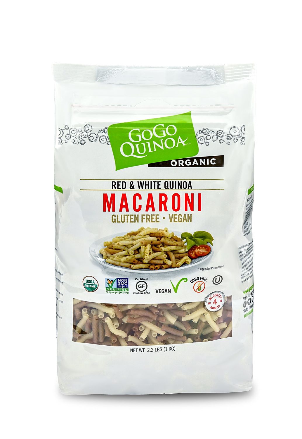 GoGo Quinoa Organic Premium Quality Vegan Red and White Macaroni Pasta, Non-GMO Project Verified &amp; Kosher Certified 2.2 Lbs
