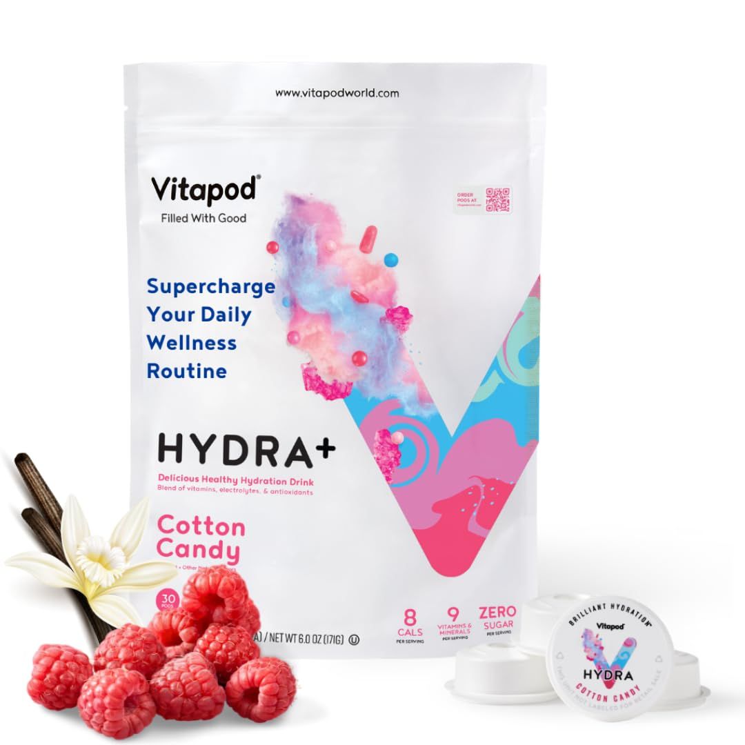 Vitapod Hydra+ Cotton Candy Healthy Hydration Mix - 30 Pods - Electrolytes, Antioxidants, Vitamin C, A, D, E - Water Enhancer and Beverage Mix Packet