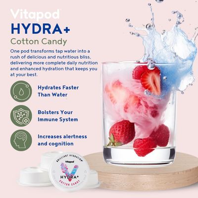 Vitapod Hydra+ Cotton Candy Healthy Hydration Mix - 30 Pods - Electrolytes, Antioxidants, Vitamin C, A, D, E - Water Enhancer and Beverage Mix Packet