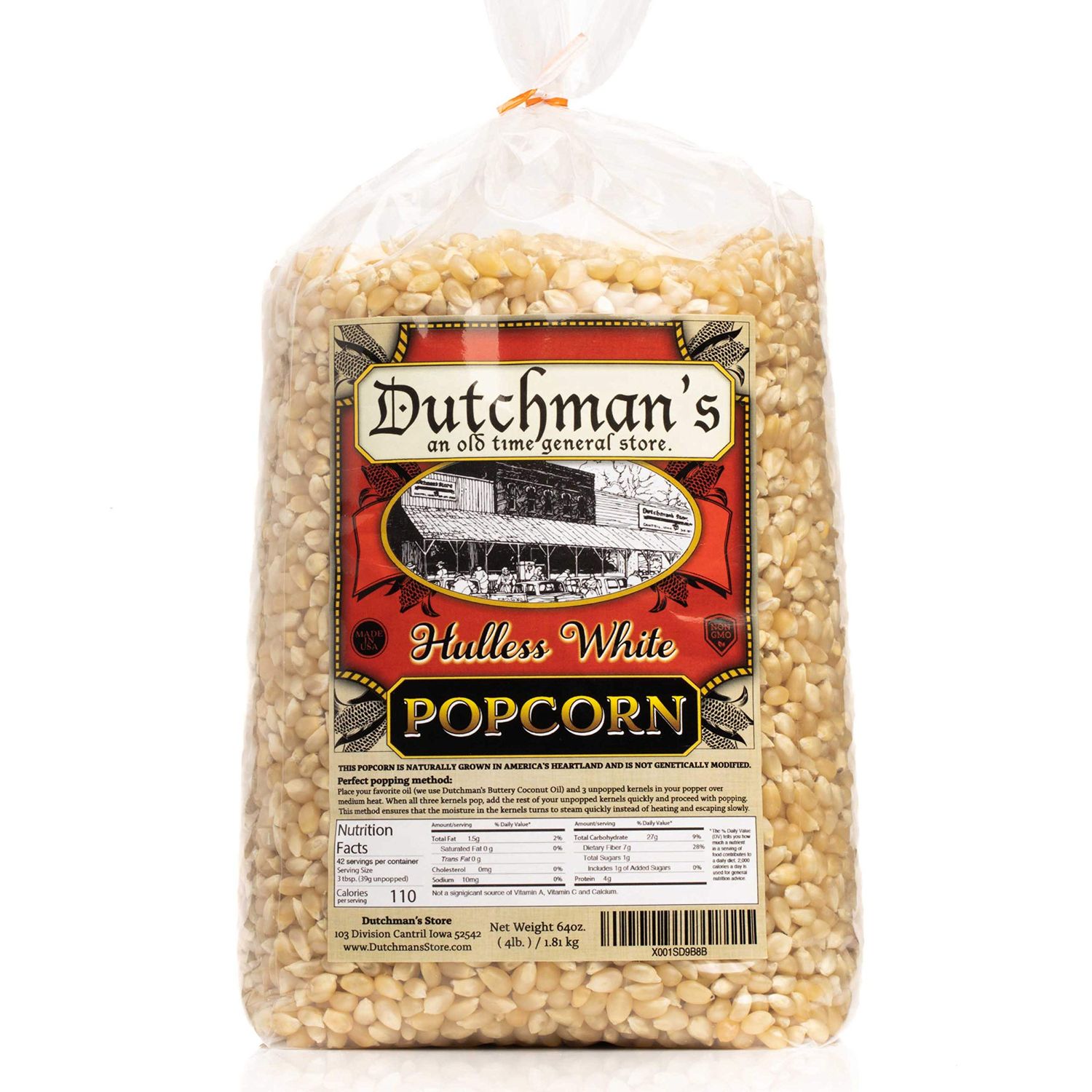 Dutchman&#39;s White Popcorn: Medium Popcorn Kernels for Popping in Microwave, Stovetop - Non GMO and Gluten Free Gourmet Popping Corn - 4 Pound Refill Bag