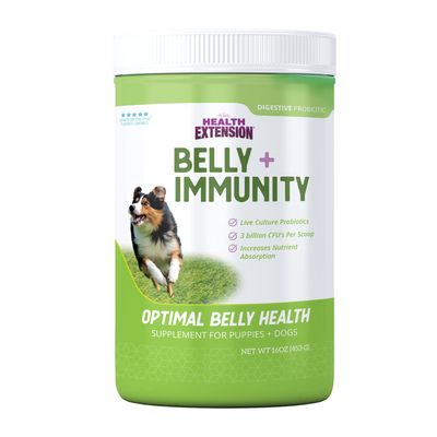 Health Extension Digestive Probiotic for Dogs &amp; Puppies, 16oz - Belly+Immunity System Support, 3 Billion CFUs Per Scoop, Natural Ingredients for All Life Stages