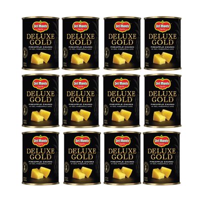 DEL MONTE DELUXE GOLD Pineapple Chunks in 100% Pineapple Juice, Canned Fruit, 12 Pack, 20 oz Can