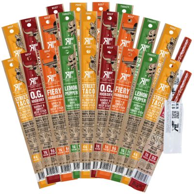 Righteous Felon Meat Sticks Variety Pack | Healthy Snack for Adults | Gluten Free &amp; Keto Meat Sticks | Low Sugar &amp; High Protein Meat Sticks | Turkey, Pork, Beef Sticks | Jerky Gifts for Men | 24 Pack