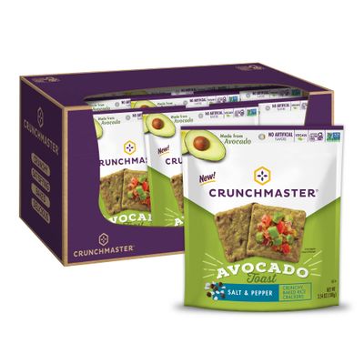 Crunchmaster Avocado Toast Crunchy, Baked Rice Crackers, Salt &amp; Pepper, No Artificial Flavors, Vegan, Kosher, Gluten Free &amp; Non-GMO, 3.54 Ounce (Pack of 12)