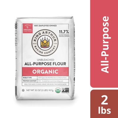 King Arthur Organic All Purpose Flour, Premium Baking Flour for Bread, Pizza Dough, and Pastries, Unbleached and Non-GMO, Versatile for All Your Baking Needs, 32 oz (2 lbs)