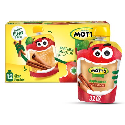 Mott's Cinnamon Applesauce, 3.2 oz clear pouches, 12 count
