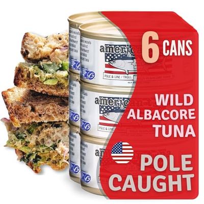 Wild Albacore Tuna Fish by American Tuna - No Salt Added, Wild Caught, MSC Certified, and One-by-One Pole Caught | (6) 6 Ounce Cans | Super Premium Canned Tuna for Health and Flavor Enthusiasts!