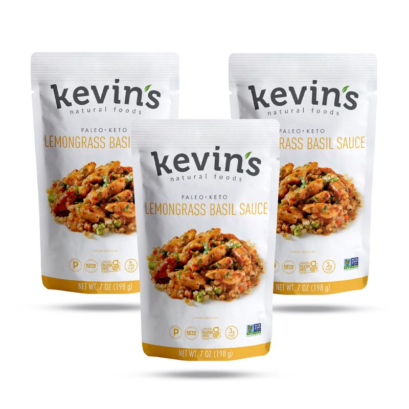 Kevin&#39;s Natural Foods Lemongrass Basil Sauce - Keto and Paleo Simmer Sauce - Stir-Fry Sauce, Gluten Free, No Preservatives, Non-GMO - 3 Pack (Lemongrass Basil)