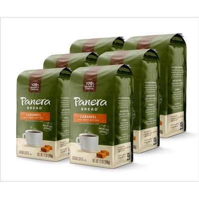 Panera Caramel Light Roast, Ground Coffee, Flavored Coffee, Bagged 12oz, Pack of 6