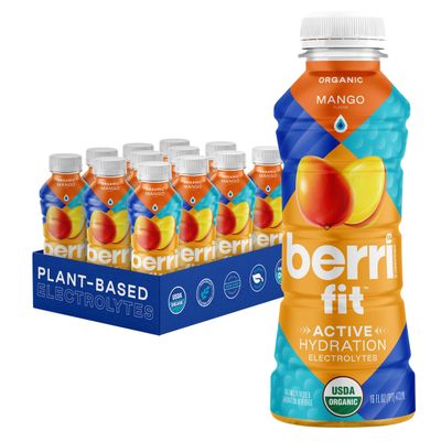 Berri Fit Mango Organic Sports Drink Alternative with Natural Plant-Based Electrolytes, Low Calorie Fitness Beverage, Non-GMO, Paleo Friendly, 16oz, Pack of 12