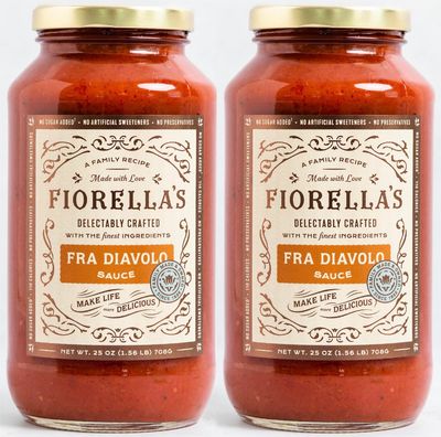 Fiorella&#39;s Fra Diavolo, Arrabbiata Sauce - Tomato Sauce Made with Fresh Ingredients - No Sugar Added, No Preservatives Added, No Artificial Sweeteners, Pasta Sauce, 25 Oz (Pack of 2)