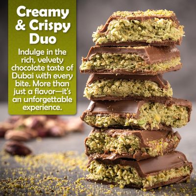 Dubai Crispy Knafeh Chocolate Pistachio Bar 7oz | Famous Dubai Kunafa Pistachio Chocolate Bar | Crispy Kunafe with Pistachio Paste | Gourmet Dessert Gift