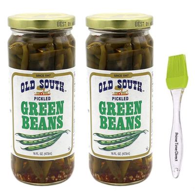 Old South Green Beans 16 oz (2 Pack) Bundle with PrimeTime Direct Silicone Basting Brush in a PTD Sealed Bag