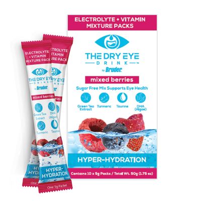 The Dry Eye Drink l Ultimate Hydration for Dry Eyes l Sugar-Free Electrolyte Powder Packets l Blended with Vitamins, Green Tea, Turmeric, Taurine, and DHA l 5g x 10 Packets (Mixed Berry)