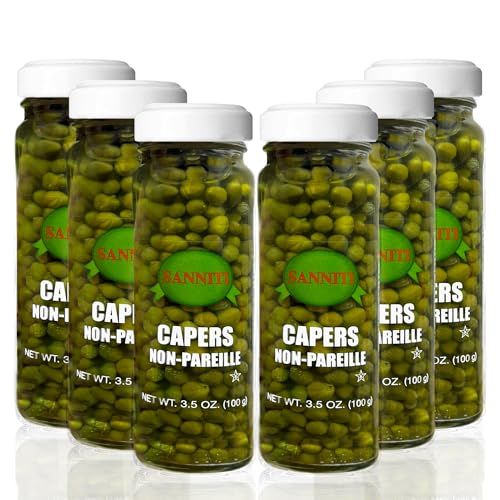 Sanniti Capers Non-Pareille in Vinegar and Salt Brine | Imported from Spain, 3.5 oz (Pack of 6)