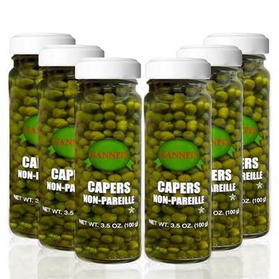 Sanniti Capers Non-Pareille in Vinegar and Salt Brine | Imported from Spain, 3.5 oz (Pack of 6)