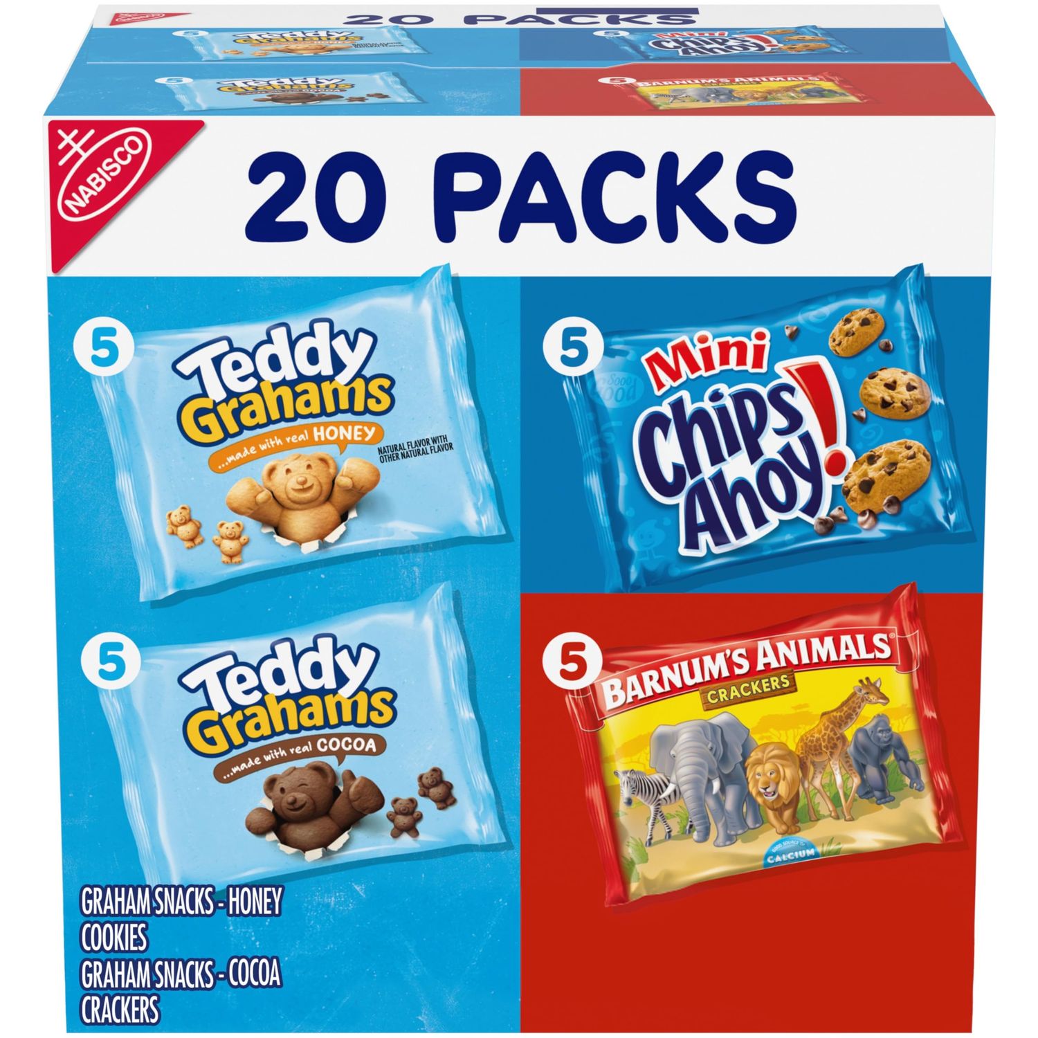 Nabisco Fun Shapes Variety Pack, Barnum&#39;s Animal Crackers, Teddy Grahams and CHIPS AHOY! Cookies, 20 Snack Packs