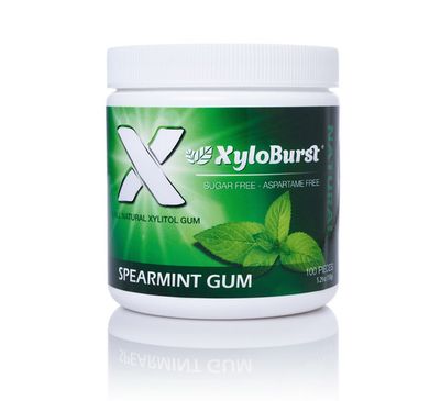 XyloBurst Gum | Xylitol Chewing Gum | Sugar Free, Gluten Free, Keto Friendly | Aspartame Free Gum For Oral Health | Spearmint | 100-Count Jar
