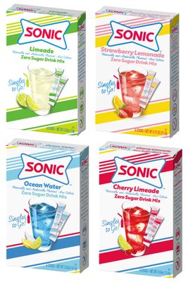 Sonic singles to Go! Drink Mix Variety Pack - Sonic Limeade, Ocean Water, Cherry Limeade, and Strawberry Lemonade