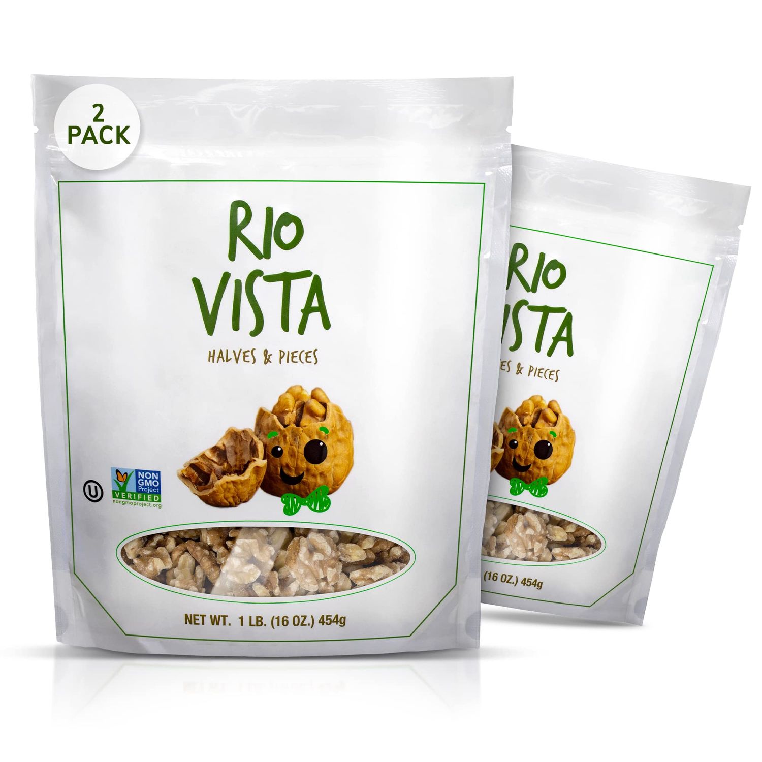 Shelled Walnut Halves &amp; Pieces 2 Pack (2LBS/16oz)|California Grown Raw Walnuts Unsalted &amp; Shelled |100% Natural &amp; Non-GMO Verified, No Preservatives