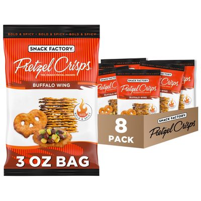 Snack Factory Pretzel Crisps, Buffalo Wing, On-the-Go Bag, 3 Oz (Pack of 8)