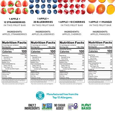 That's it. (48 Count) Variety Pack | Strawberry, Blueberry, Mango & Cherry flavors | 100% Natural Real Fruit bars. Strawberry. Plant-based, Vegan, gluten-free. No added Sugar. Top 12 allergen free