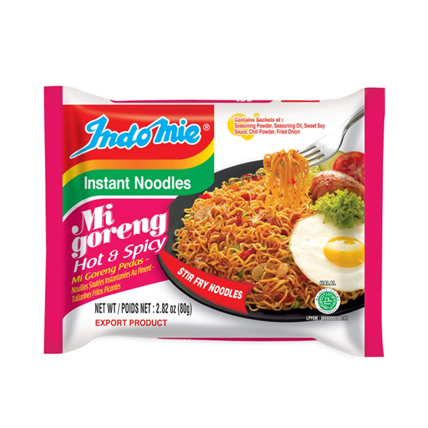 Indomie Mi Goreng Instant Stir Fry Noodles, Halal Certified, Hot &amp; Spicy / Pedas Flavor 2.82 Ounce (Pack of 30)