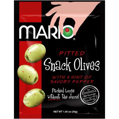 Mario Camacho Foods Pitted Snack Olives with a Hint of Savory Pepper, 1.05 Ounce