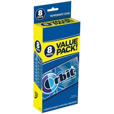 ORBIT Peppermint Sugarfree Chewing Gum Bulk, 8 Packs of 14-Pieces, Case of 6 (672 Total Pieces)