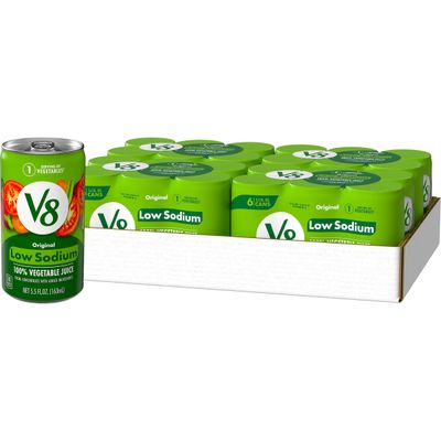 V8 Low Sodium Original 100% Vegetable Juice, 5.5 Fl Oz - 6 Count (Pack of 4)