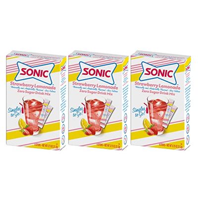 Sonic SINGLES TO GO! Sonic Singles to Go Powdered Drink Mix, Strawberry Lemonade, 6 Sticks per Box, (Pack of 3)