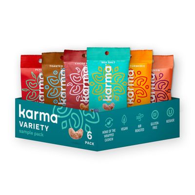 Sample Flavors Variety Pack Cashews by Karma Nuts, Whole, Roasted, Vegan, Non GMO, Gluten Free, Low Carb, Low Calorie, Everyday Nut Snack, 1.5 Ounce (6 Snack Packs)