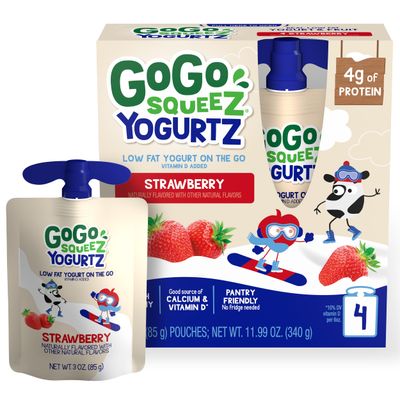GoGo SqueeZ YogurtZ Strawberry, Kids Snacks Made from Real Yogurt &amp; Fruit, Pantry Friendly Snack, No Fridge Needed, No Preservatives, Kosher Certified, Gluten Free, 3 Oz, 4 Pack