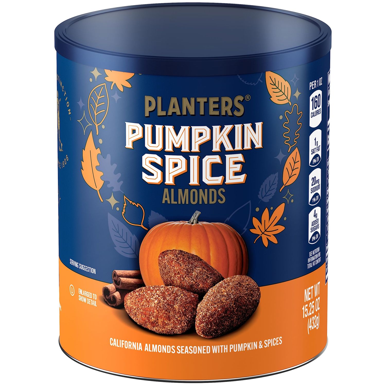 PLANTERS Fall Edition Pumpkin Spice Almonds, Pumpkin Spice Snacks, Cooking &amp; Baking Nuts &amp; Seeds, Flavored Almonds, Seasonal Nuts, Fall Party Snacks, Plant-Based Protein, 15.25 oz Canister