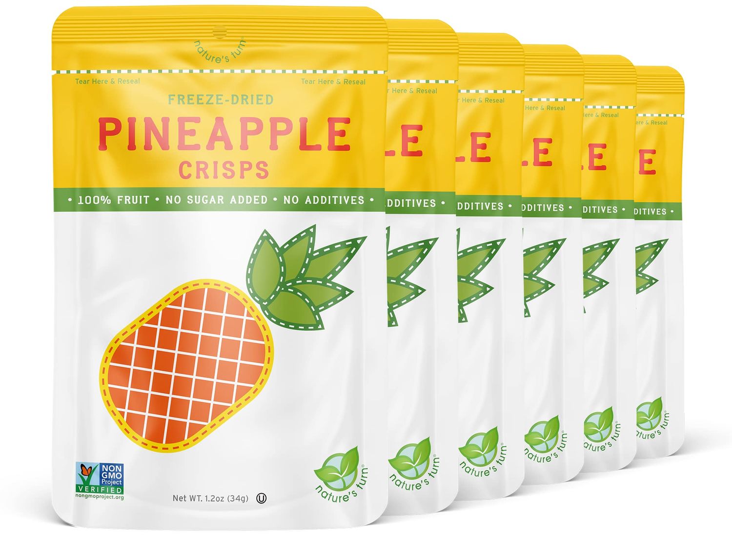 Nature&#39;s Turn Freeze-Dried Fruit Snacks, Pineapple Crisps, Pack of 6 (1.2 oz Each)