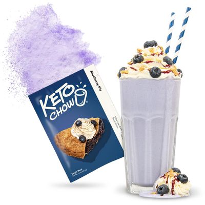 Keto Chow Blueberry Pie - Keto Meal Replacement Shake Powder - Nutritionally Complete - Low Carb - Delicious Easy Meal Substitute - Protein Rich &amp; Dairy Free - Single Meal Serving