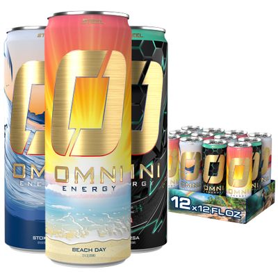 OMNI Energy Drink Variety Edition 1 12 Oz (Pack of 12) | Contains 200mg Natural Caffeine, B Vitamins, CoQ10, Ginger Root Extract | Sugar-Free, Low Calorie, Energy Drink for All-Day Vitality