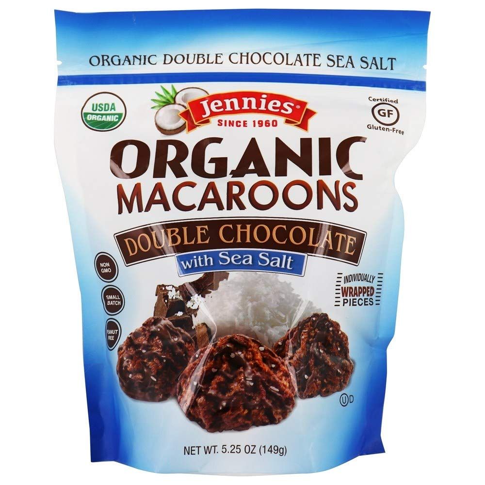 Jennies Organic Double Chocolate Macaroons with Sea Salt, 5.25oz | Dairy Free | Gluten Free | Peanut Free | Individually Wrapped