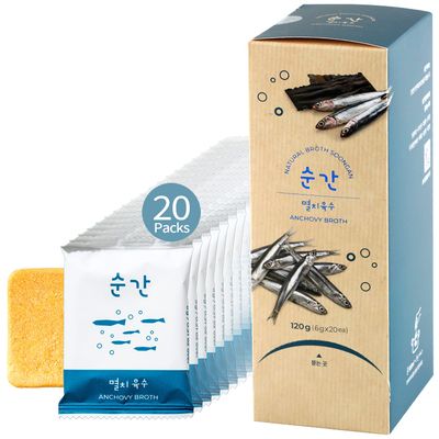 SOONGAN Anchovy Broth Cube (20 Packs) - Low Sodium, Gluten Free, Non-GMO, No-MSG, Instant Concentrate Packets, No Artificial Flavors, Perfect for Korean Stew, Made in Korea