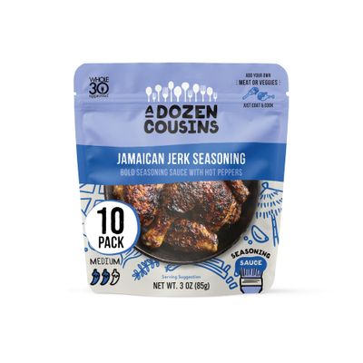 A Dozen Cousins Entre Seasoning Sauce Marinade - Coat and Cook for Chicken Seasoning, BBQ, Protein &amp; More - 10 Pack - Bold Jamaican Jerk Seasoning Sauce with Hot Peppers (3oz Each)