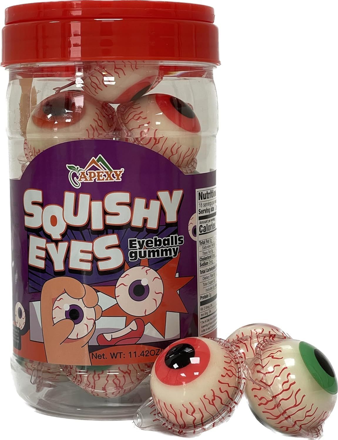 Apexy Eyeball Gummy Candy With Fruity Liquid Center Fat Free Perfect for Halloween &amp; Themed Parties, Fun &amp; Delicious 11.42oz