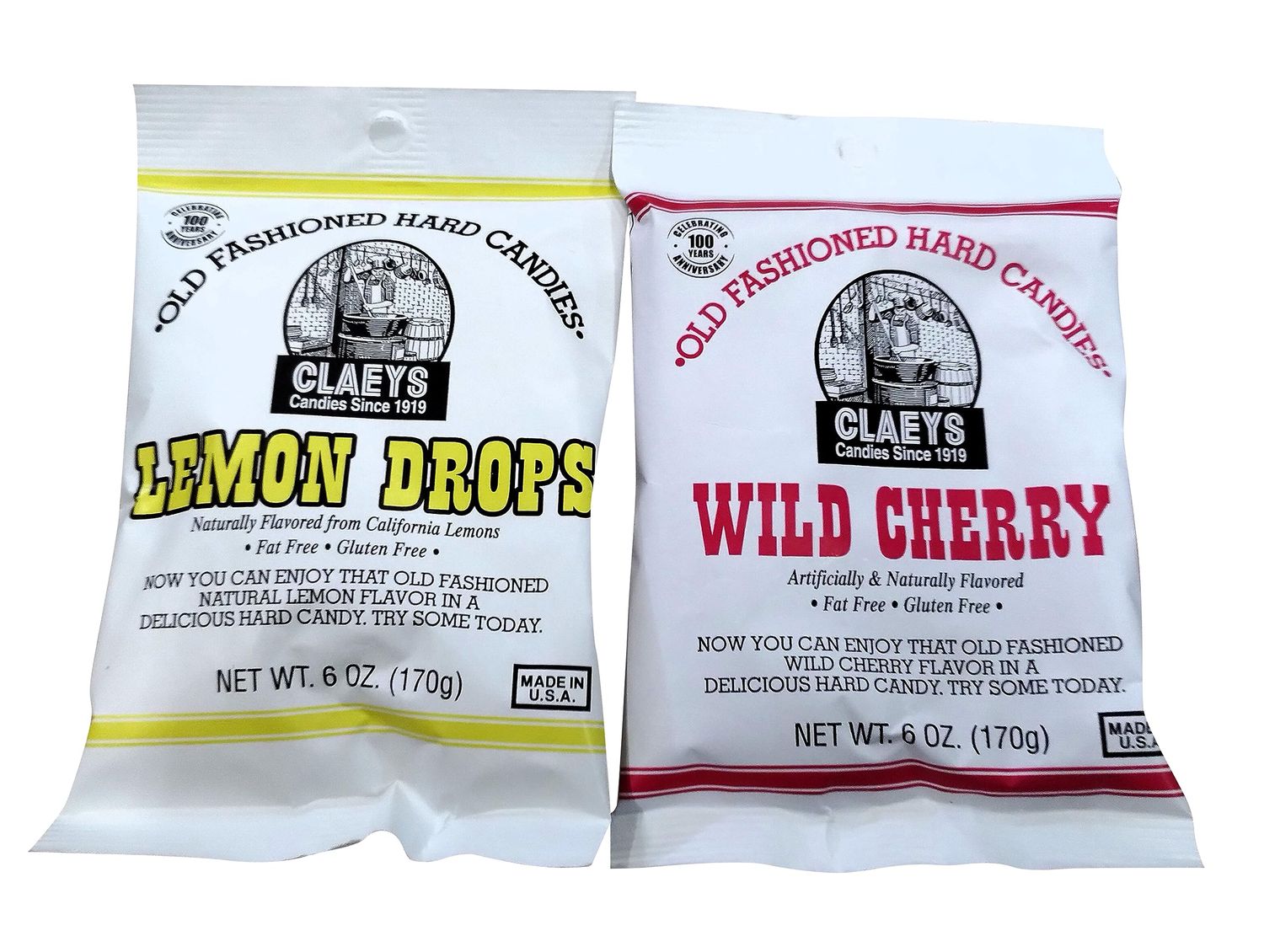 Claey&#39;s Lemon and Wild Cherry - 1 6 oz Bag Each of Sugar Sanded Old Fashioned Candy