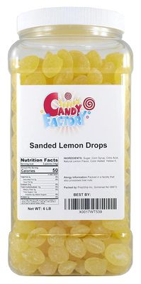 Sarah&#39;s Candy Factory Sanded Lemon Drops Old Fashioned Hard Candy (Gluten Free) in Jar, 6 Lbs