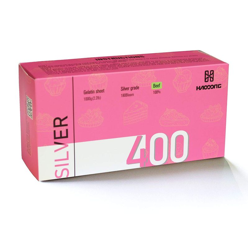 HAODONG Beef Silver Gelatin Sheets - 1KG/2.2LBS (380-400Sheets) 180Bloom Gelatin Leaves for Baking, Cooking Mirror Glaze Dessert Jellies Mousse Cake