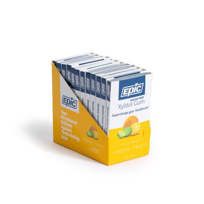 Epic Xylitol Chewing Gum - Sugar Free &amp; Aspartame Free Chewing Gum Sweetened w/Xylitol for Dry Mouth &amp; Gum Health (Fresh Fruit, 12-Piece Pack, 12 Packs)