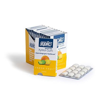 Epic Xylitol Chewing Gum - Sugar Free &amp; Aspartame Free Chewing Gum Sweetened w/Xylitol for Dry Mouth &amp; Gum Health (Fresh Fruit, 12-Piece Pack, 12 Packs)