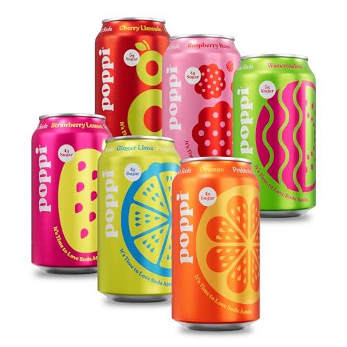 POPPI Sparkling Prebiotic Soda, Beverages w/Apple Cider Vinegar, Seltzer Water &amp; Fruit Juice, Fun Favorites Variety, 12oz (12 Pack) (Packaging may vary)