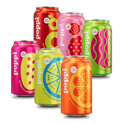 POPPI Sparkling Prebiotic Soda, Beverages w/Apple Cider Vinegar, Seltzer Water &amp; Fruit Juice, Fun Favorites Variety, 12oz (12 Pack) (Packaging may vary)
