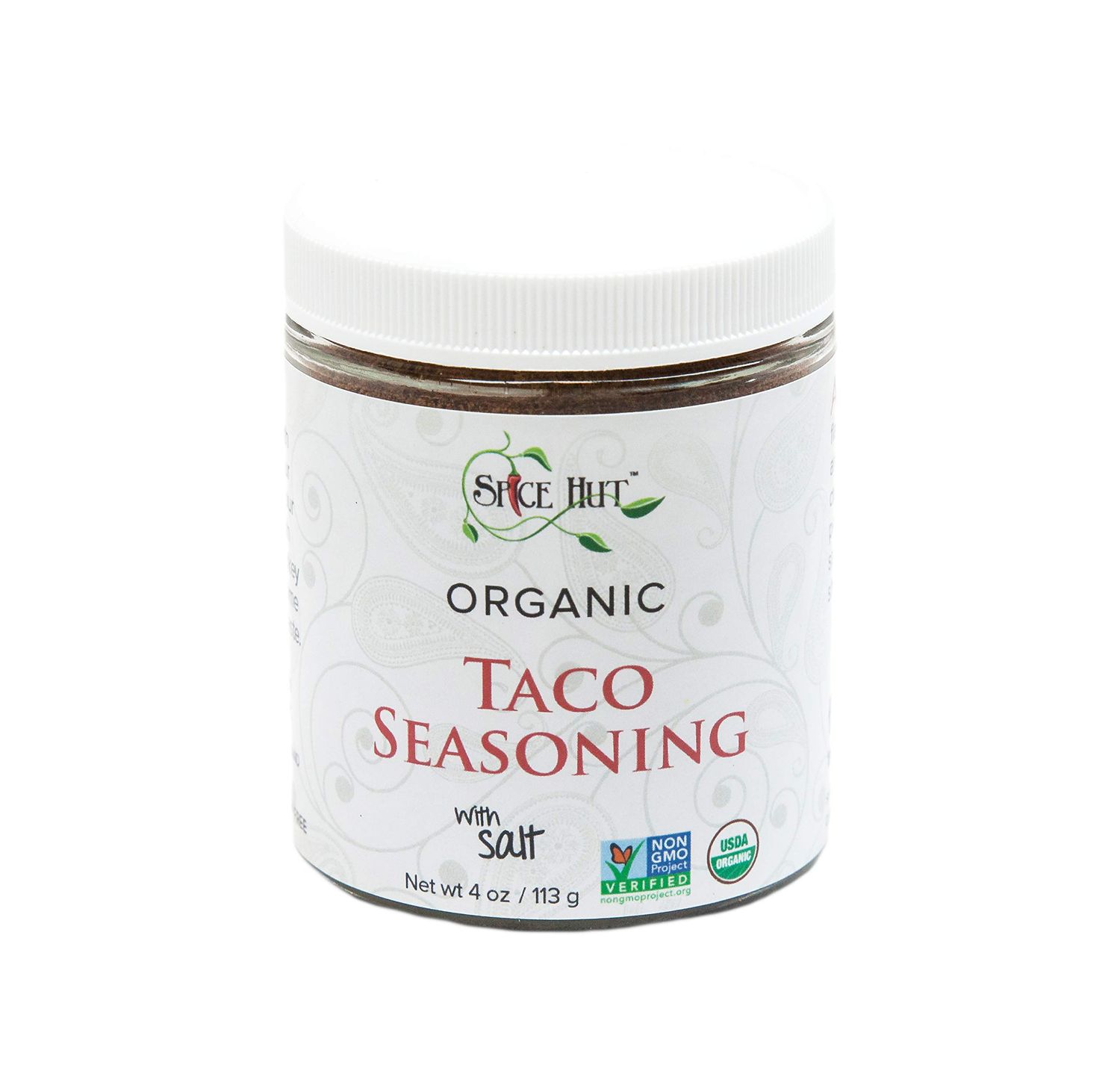 Organic Taco Seasoning Mix by Spice Hut, with Salt, Southwestern Mexican Seasoning for Cooking Carne Asada, Beef, Taco, Burrito / Especias Orgnicas Para Taco / All-Natural, Kosher, Vegan - 4oz Jar